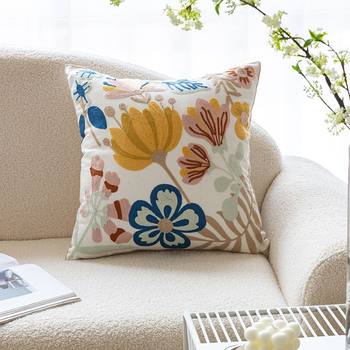 Floral Embroidered Pillowcase Without Core Square Popular Scandinavian Style Pure Cotton Cushion Bedside Living Room Sofa Pillow