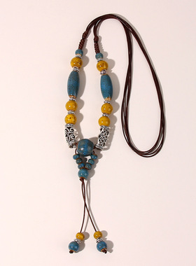 景德镇陶瓷项链彩色天然石陶瓷珠锁骨链毛衣链，