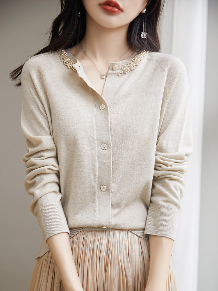 精细美丽诺羊毛针织衫开衫女2023新款时尚长袖毛衣外搭小众空调房