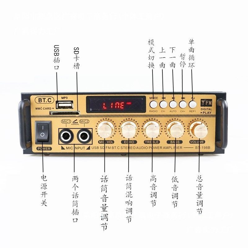 Mini small power amplifier speaker power amplifier card U disk radio DC 12V 220V Bluetooth power amplifier
