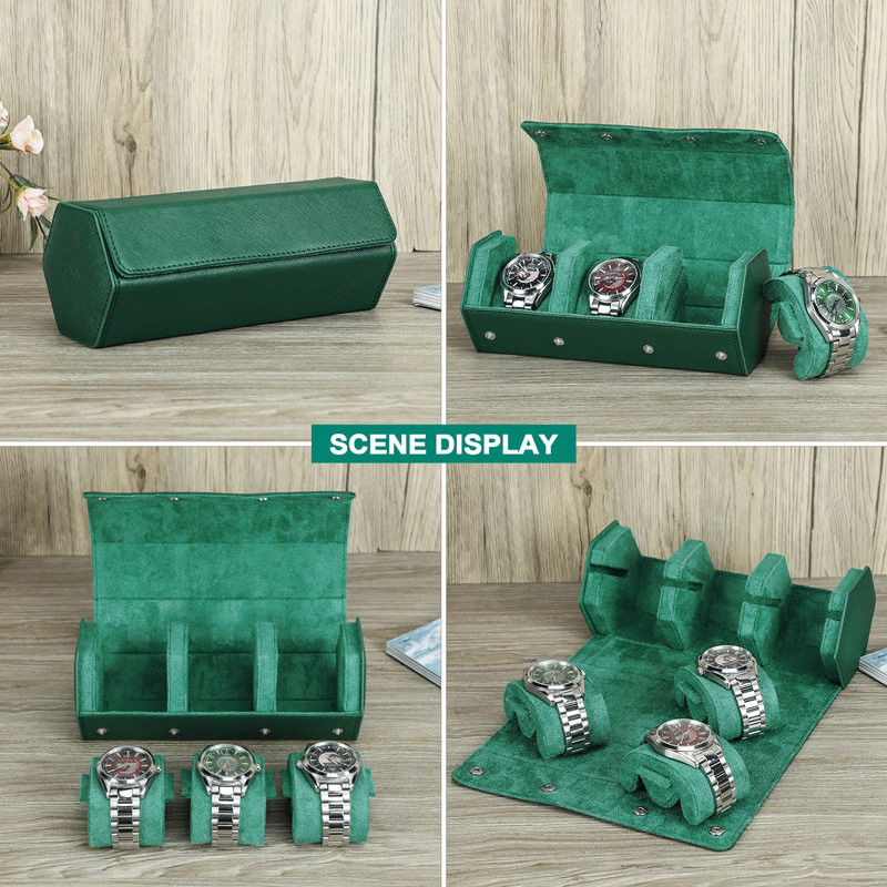 Anti-scratch Top Layer Cowhide Three-piece Watch Storage Box Travel Portable Hexagonal Handmade Leather Watch Box