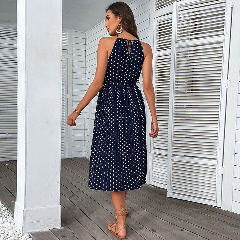 Summer Fashion Womens Polka Dot Halter Neck Dress Stylish Comfortable Versatile Perfect for Casual Outings