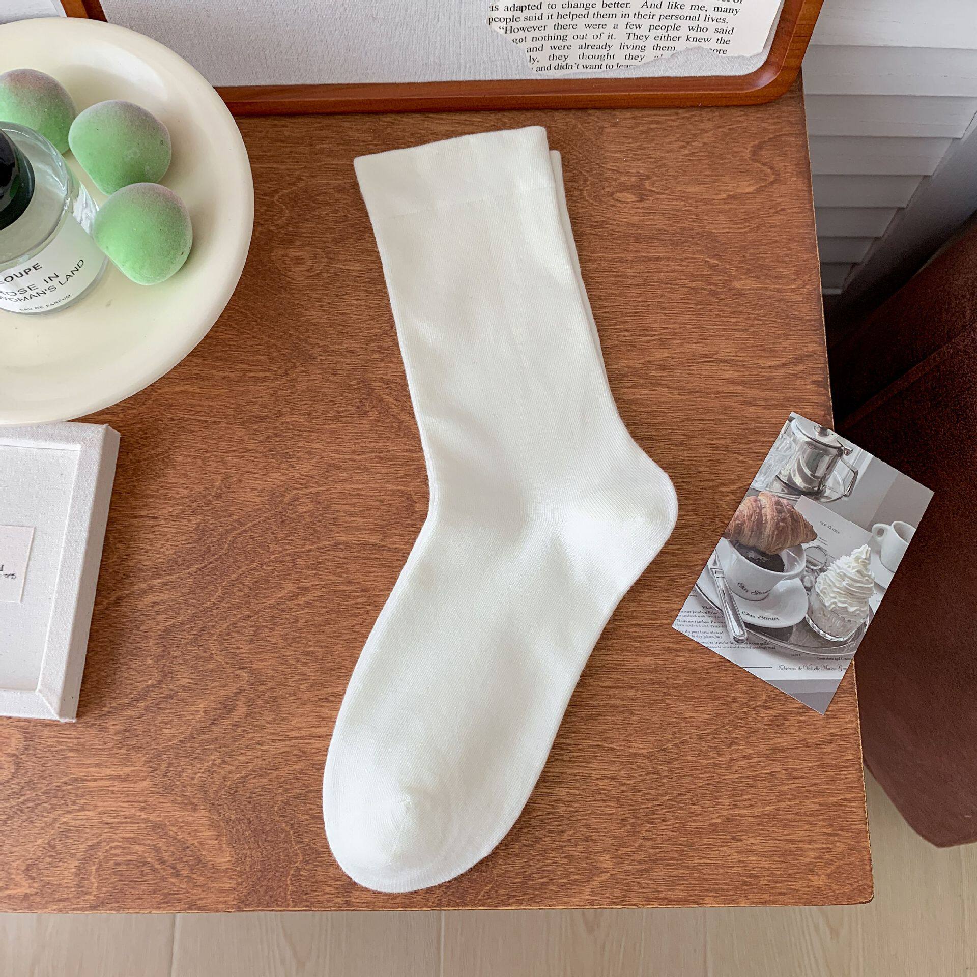 白色堆堆袜子女中筒袜纯棉ins潮月子袜全棉松口袜日系无骨长筒袜