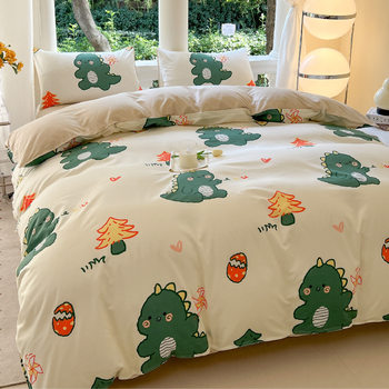 Fresh and Simple Four-Piece Bedding Set, Single Student Dormitory Three-Piece Set, Winter Single-Piece Cartoon Bedding