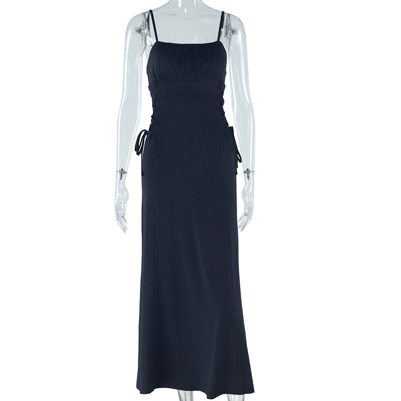 Womens Sexy Solid Color Midi Dress Backless Spaghetti Straps Casual Style Perfect for Summer Events Wholesale