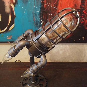 Cross-border hot SteampunkRocket Lamp steampunk rocket light flame night light decorative table Lamp