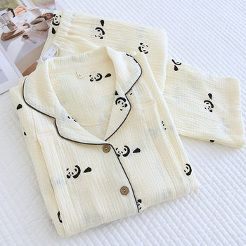 Large Size Moon Suit Summer Thin Postpartum Pure Cotton Gauze Pregnant Women's Nursing Pajamas Women's Spring and Autumn Home Suit