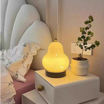 Vintage French-Style Cream Pear Table Lamp for Bedroom Bedside Study Living Room Rechargeable Touch Portable Night Light Retro