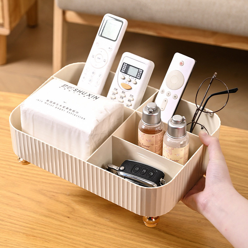 Cream Style Desktop Cosmetics Storage Box, Dressing Table, Skin Care Product Storage Rack, Sundries Remote Control Compartment Organizing Box