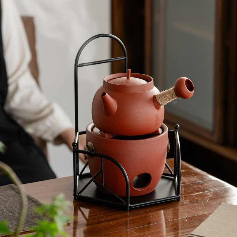 Chaozhou Side-Handle Pot, Large Capacity Red Clay Sand Kettle, Suitable for Electric or Open Flame Use, for Home Tea Brewing and Water Boiling