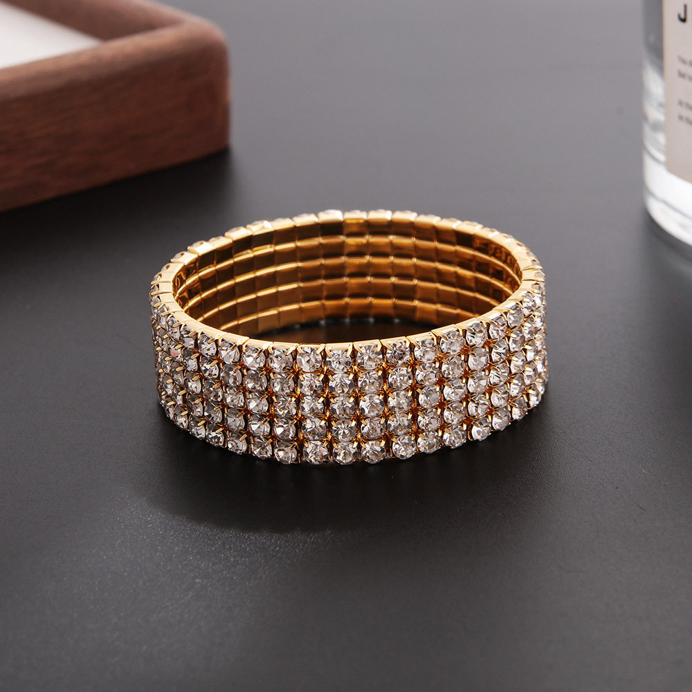 韩版经典个性时尚潮女弹性皮筋松紧满钻手链手镯饰品批发B053