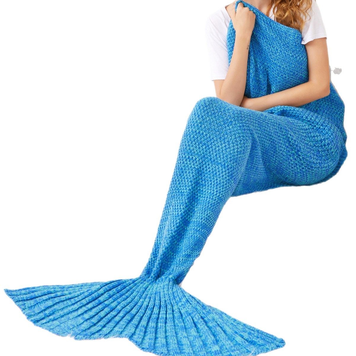 Mermaid Blanket Wool Knitted Fish Tail Blanket Air Conditioning Blanket Birthday Gift Parent-Child Mermaid Blanket Ready Stock