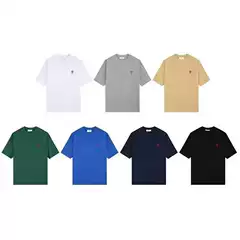 AMI & EANM2025 Hot T-shirt Men's Love Embroidered Loose Shoulder Sleeve Summer Fashion Short Sleeve Top