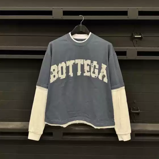 Cross-Border Street Style Letter Print Cotton Round Neck Fake Two-Piece Long-Sleeve T-Shirt Unisex Y2K Fashion Casual Loose Top Trendy