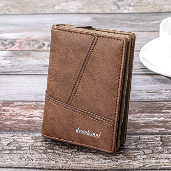 Cross-Border European and American Multifunctional Men's Bag Retro Chain Soft Leather Wallet Short Splicing 80% off Wholesale Men's Wallet