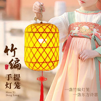 Handheld Lantern Antique Bamboo Lantern Performance Shiny Led Light Palace Temple Parade Festival Handheld Long Pole Lantern