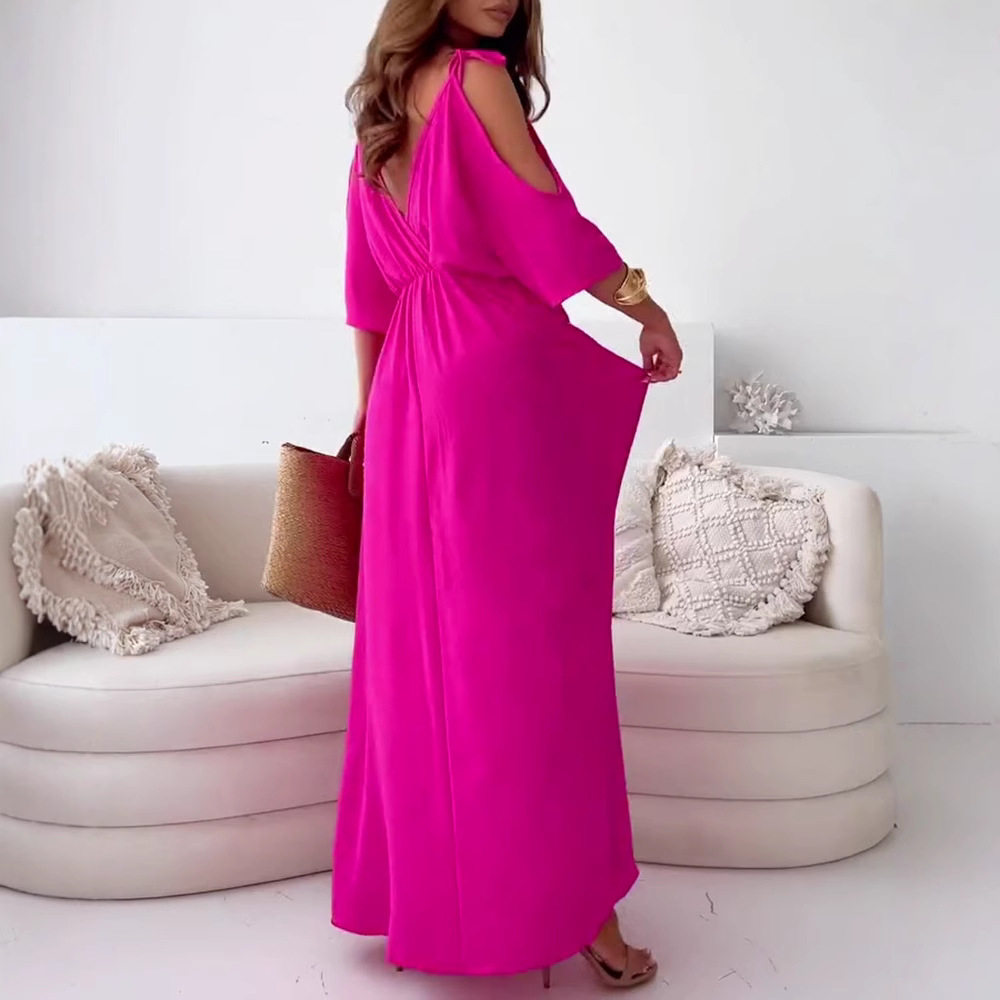 Sleeveless V Neck A Line Dress Solid Color Sexy Waist Defined Short Sleeve Casual Summer Wear Wholesale Available