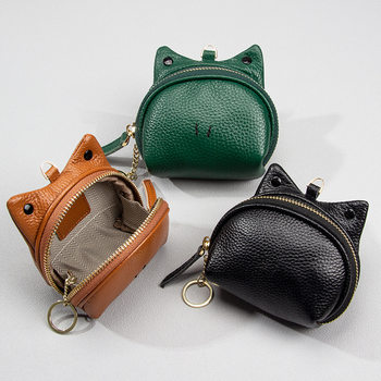 New Style Top Layer Cowhide Leather Cute Coin Purse Hanging Bag with Coin Key Storage Small Wallet for Women