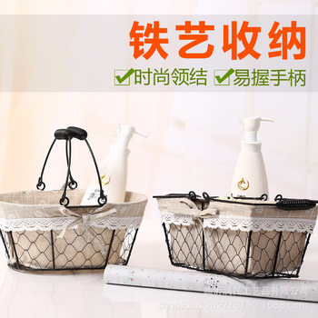 Ins Handle Wrought Iron Storage Basket Supermarket Shopping Basket Metal Fruit Flower Basket Bread Picnic Packaging Gift Basket