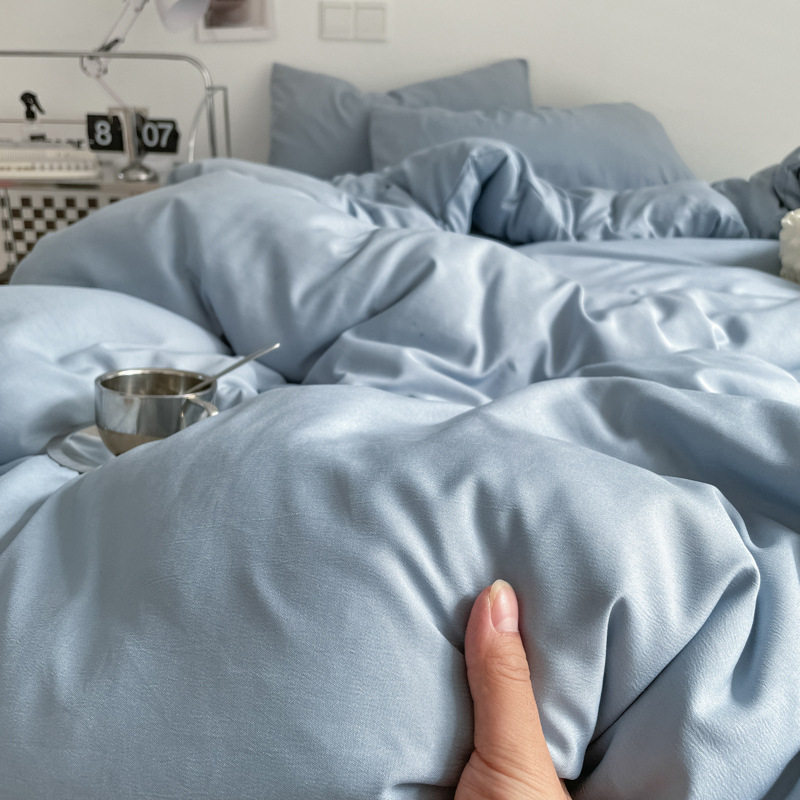 Class a Ins-Style Solid Color Pure Cotton Four-Piece Set, Four Duvet Covers, Single Three-Piece Bedding Set, Fitted Sheet Style