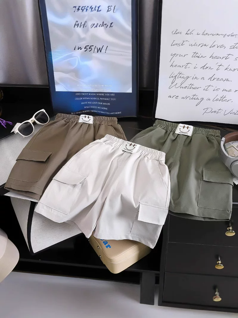 Boys' Summer Shorts, Thin New Style, Big Kids Casual Multi-Pocket Loose Five-Inch Cargo Shorts