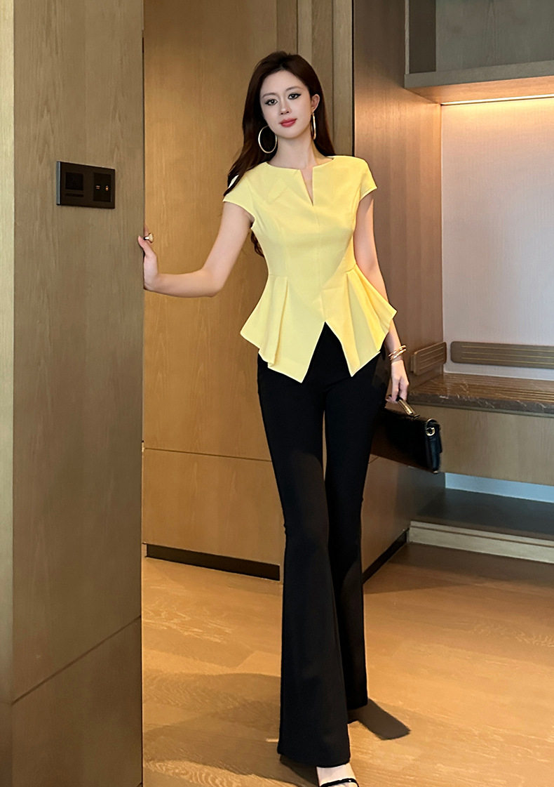 Áo thun nữ cổ V phom ôm nhẹ tay ngắn phong cách Pháp — Trắng hạnh, Vàng nhạt, Đen chi tiết 10