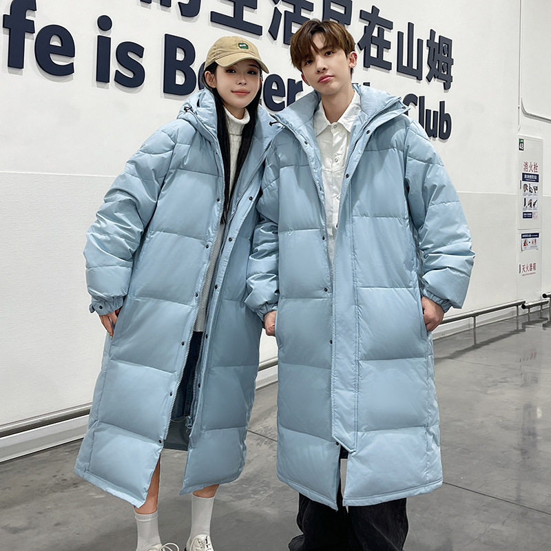 跨境批秋冬新品情侣同款长款过膝羽绒服男中戏女宽松休闲保暖外套
