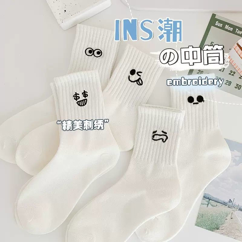 白色袜子女春夏季薄款ins潮纯色卡通学生运动短筒袜诸暨袜子批发