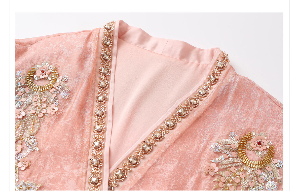 Áo khoác cardigan nữ dáng rộng thêu đính cườm chất liệu tencel phong cách nhẹ nhàng — mơ