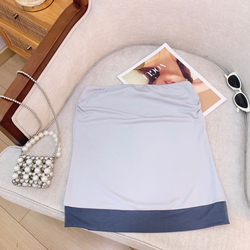 Set áo quây phối màu kèm chân váy bất đối xứng phong cách thanh lịch — Áo, Chân váy