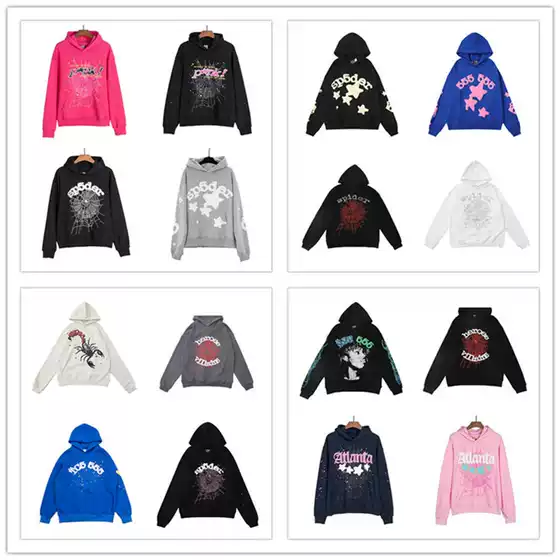 Unisex American Streetwear 555555 Spider Web Foam Print Hip-Hop Oversized Heavyweight Fleece Hoodie Set