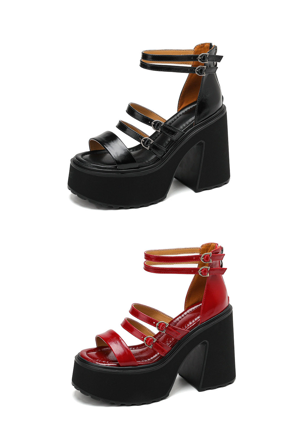 Sandal cao gót nữ hở mũi đế xuồng 12 cm phong cách La Mã — [Đen], [Đỏ] chi tiết 16