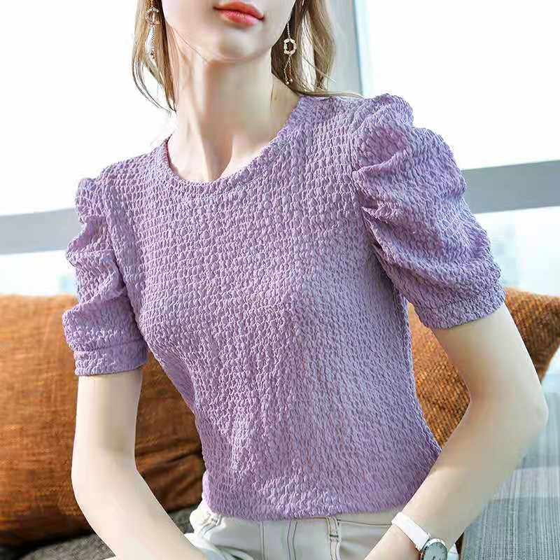 Womens Summer Short Sleeve T Shirt Lace Detail Pleated Design Casual Chic Style Available in Multiple Sizes and Colors