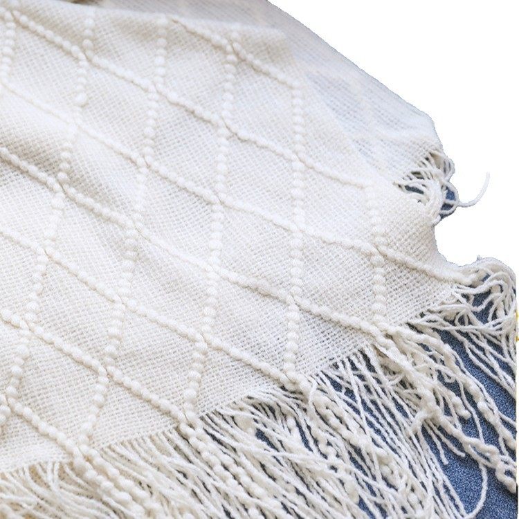 Nordic Retro Quilted Wool Tassel Air-Conditioning Blanket Bay Window Blanket Knitted Sofa Blanket Bedside Towel Nap Blanket