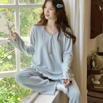 [In Stock 6269]De Rong Maternity Clothing for Spring and Autumn, Nursing Pajamas for Pregnant Women, Postpartum Breastfeeding Homewear for Women