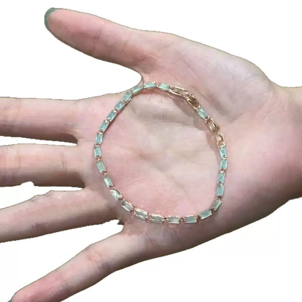 Light Luxury Blue Square Bracelet Necklace Finished Chain Handmade Jewelry Crystal Zircon Claw Chain One-Piece Wholesale Light Luxury Style