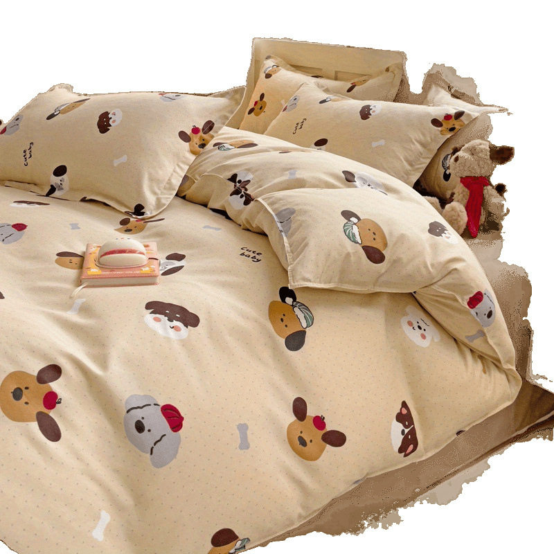 Nordic Ins Japanese-Style High-Value Double-Layer Haze Gray Duvet Cover Four-Piece Bedding Set Dormitory Three-Piece Set