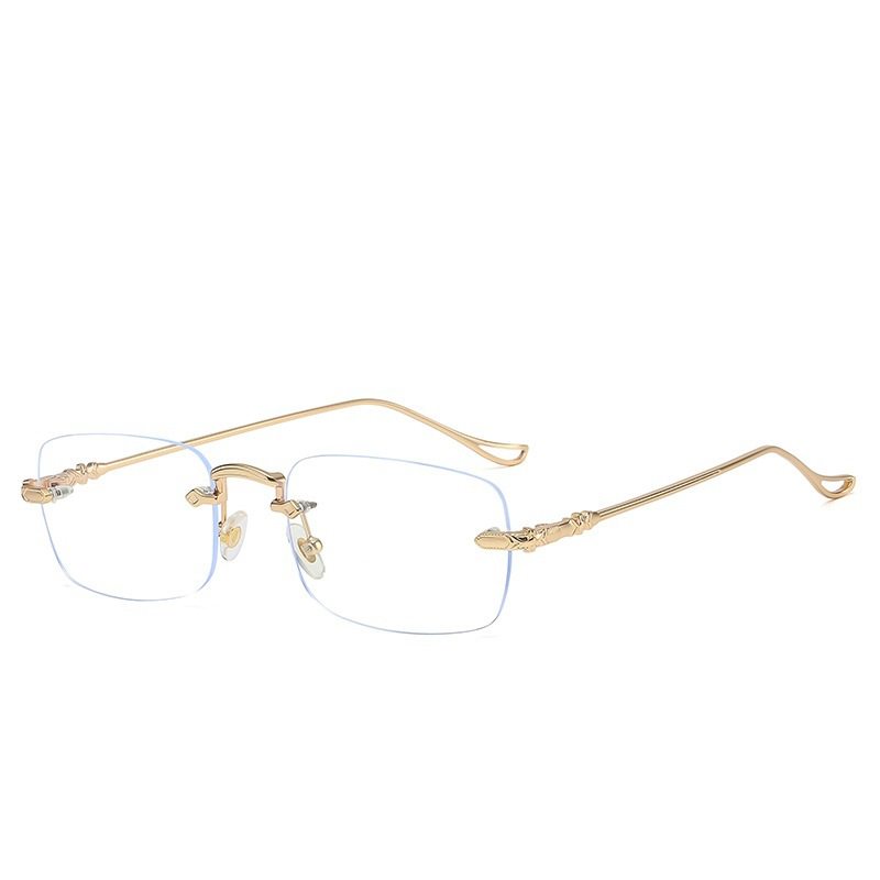 Cross-Border Gm Same Style Rimless Glasses for Men, Trendy Myopia Frames for Women, Plain Metal Square Anti-Blue Light Flat Glasses