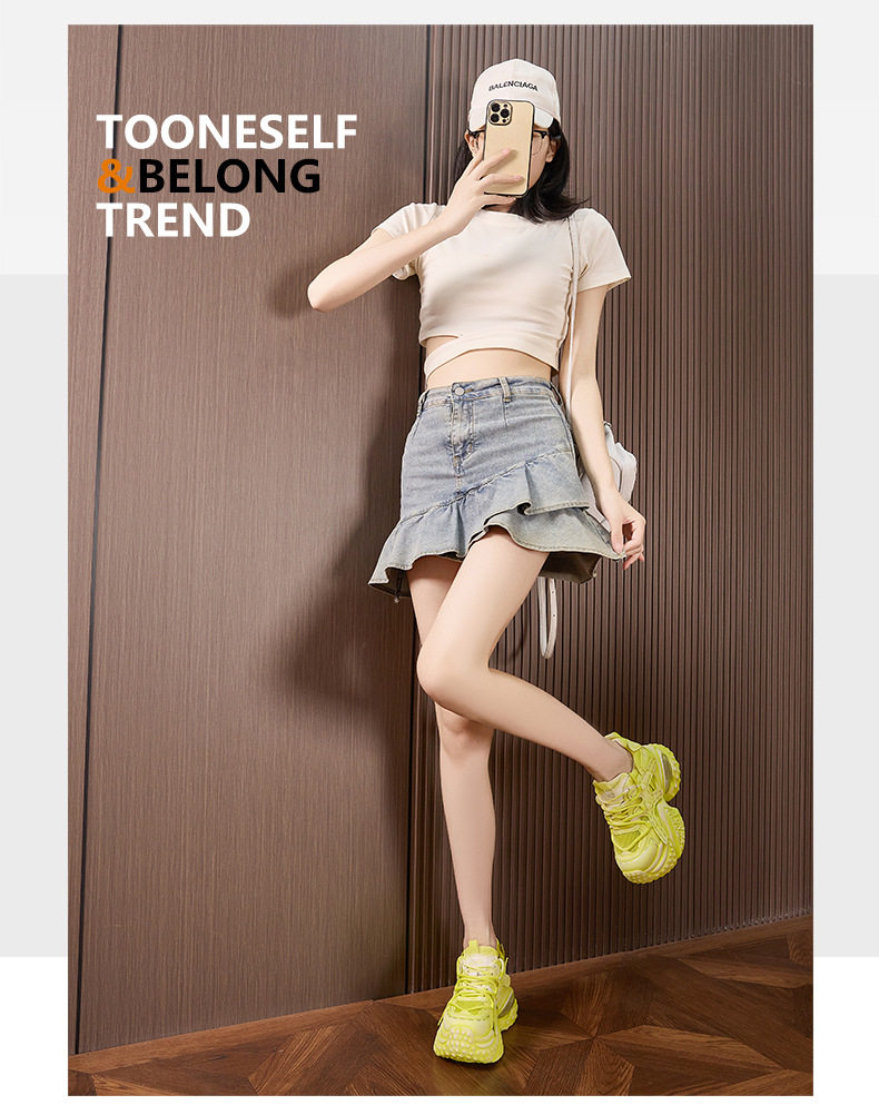 Giày sneaker nữ đế dày chunky lưới thoáng khí tăng chiều cao — Xanh dương, Trắng, Xám bạc, Xanh neon chi tiết 21