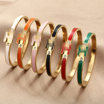 Enamel Letter H Bracelet for Women, Stainless Steel Buckle Bracelet, European and American Trendyy High-End Non-Fading Couple Bracelet