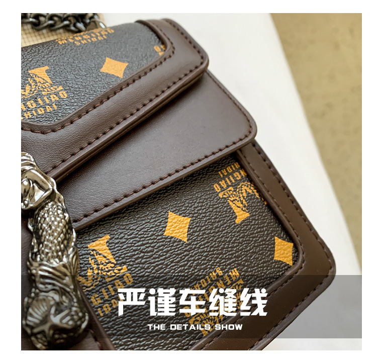 French Niche Bags for Women New Trendy Autumn and Winter Chain Shoulder Crossbody Bag Printed Small Square Bag Retro Style 21 undefined