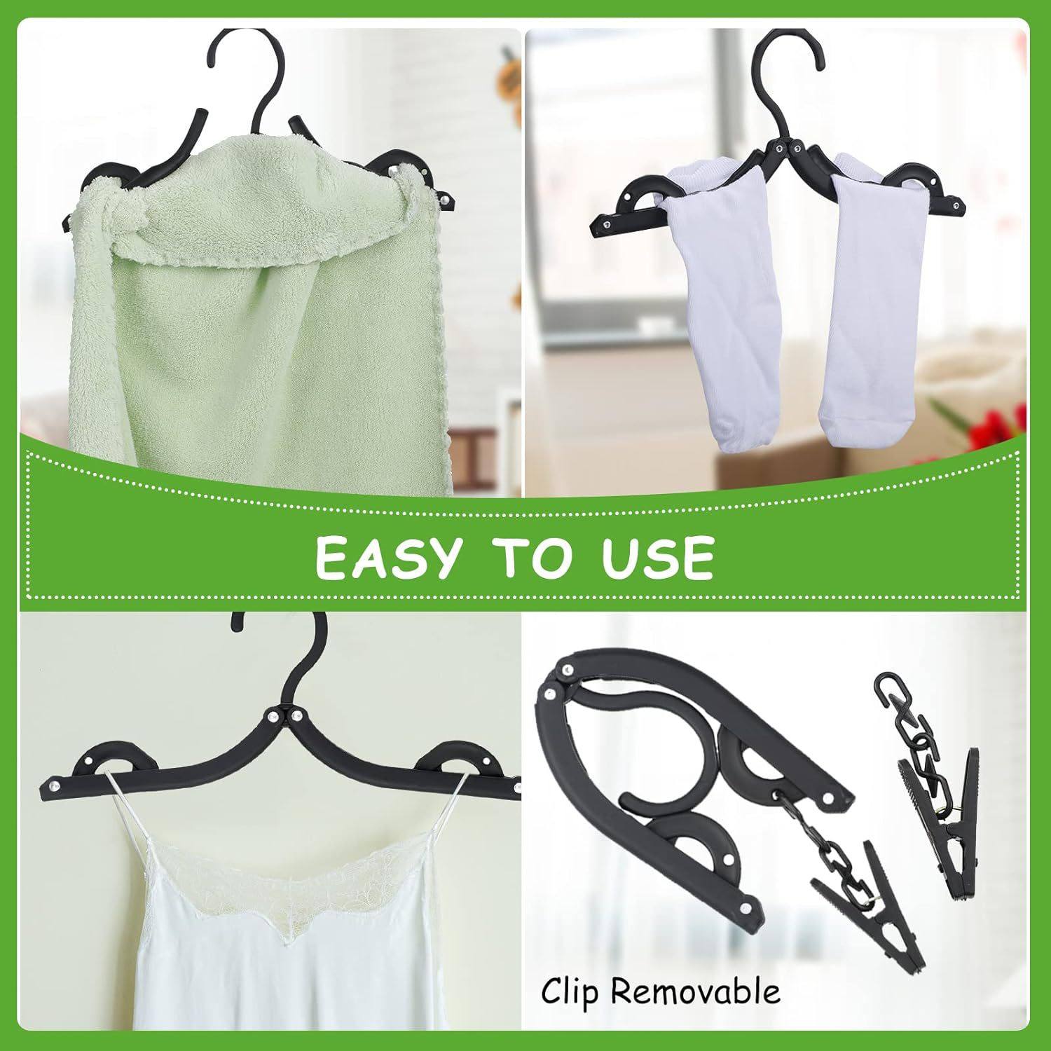 Folding travel clothes hanger foldable with clip folding clothes hanger portable travel clothes hanger (Black 12 pieces