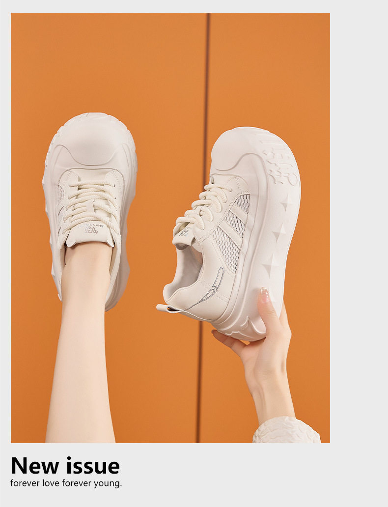 Giày sneaker nữ chunky đế dày phong cách thể thao, đế cao 8 cm — Hình cầu, Trắng chi tiết 12