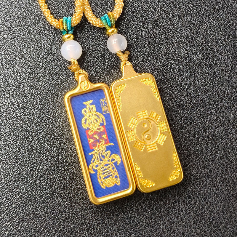 Longhu Mountain 1*3 Small Thangka Taoist Hand-Painted Pendant Gold-Painted Core Necklace God of Wealth Wenchang Dijun and Harmony Pendant
