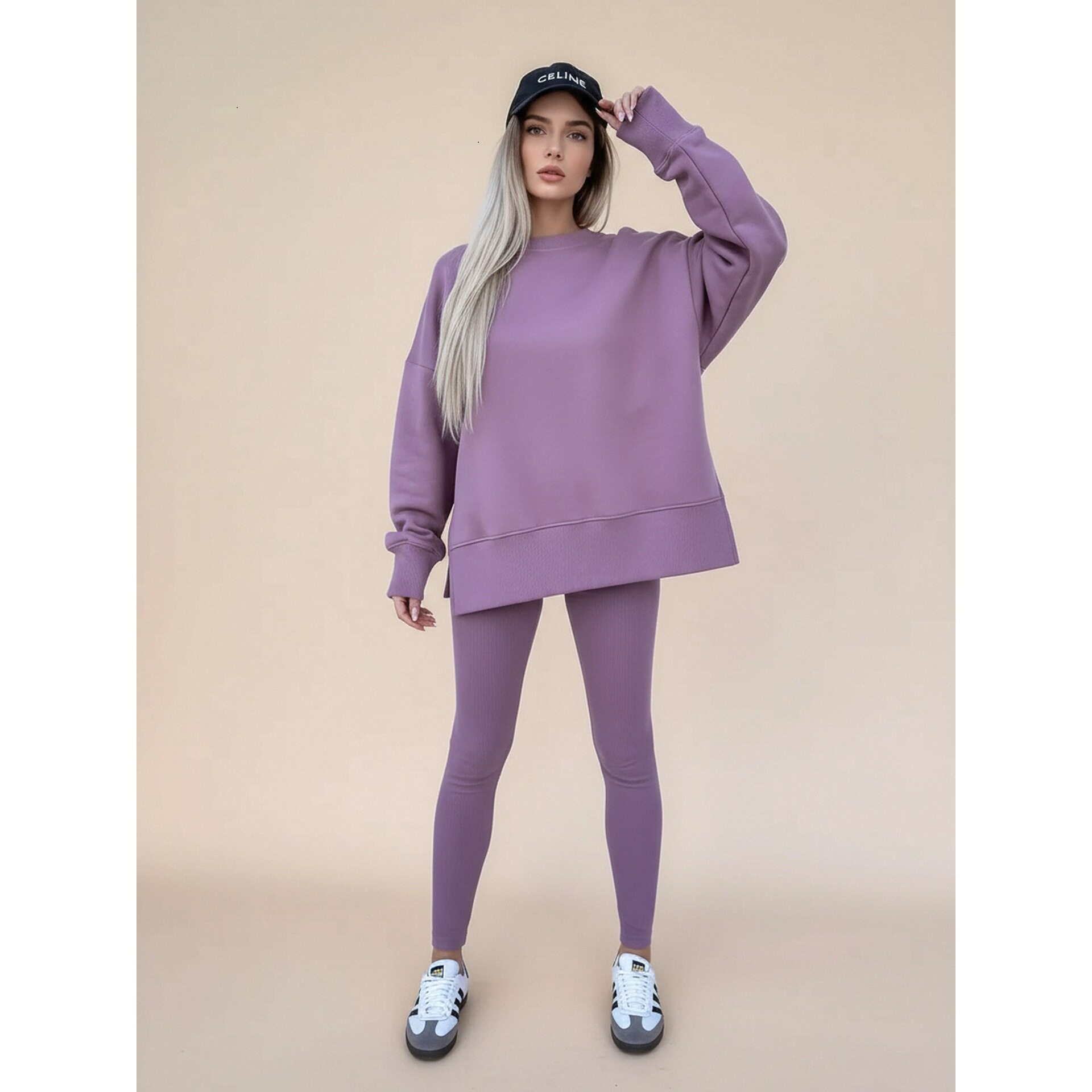 Cross-Border New Foreign Trade Autumn Women's European and American Casual Tight Trousers Loose Sweatshirt Suit Two-Piece Set