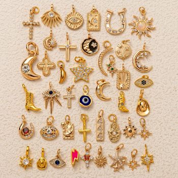 European and American Cross-Border New Fashion Popular Sun and Moon Cross Tai Chi Pendant DIY Accessories Furnace Copper Gold-Plated Color-Preserving