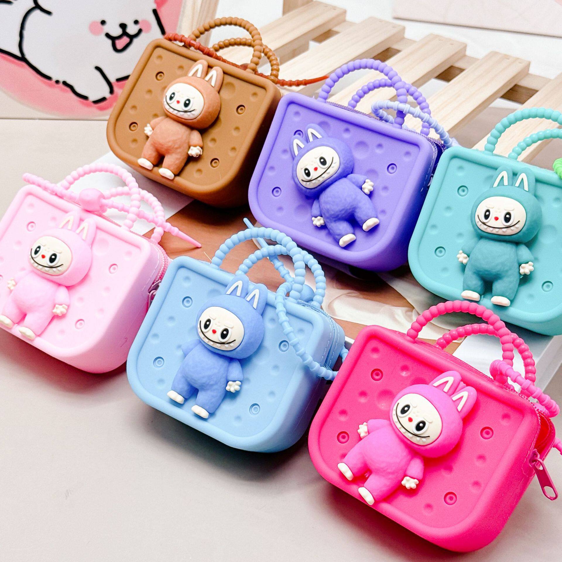 Cross-Border Cartoon Labubu Coin Purse Silicone Hole Bag Student Decorative Coin Purse DIY Storage Bag Headphone Bag