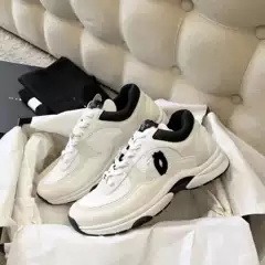 Cross-Border Spring and Autumn Classic Chanel-Style Dad Shoes, Thick-Soled Breathable Genuine Leather White Sneakers, Versatile Casual Sports Shoes for Couples