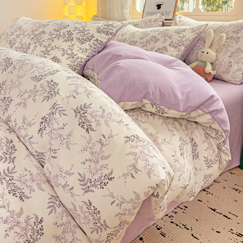 Four seasons available small floral wash cotton sheets four-piece student bed hat three-piece cross-border a generation of hair
