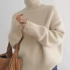 Fashionable Women's Lazy Style Turtleneck 100% Pure Wool Knitwear Autumn and Winter Thickeneded Soft Waxy Inner Layering Knitwear Trbottomy